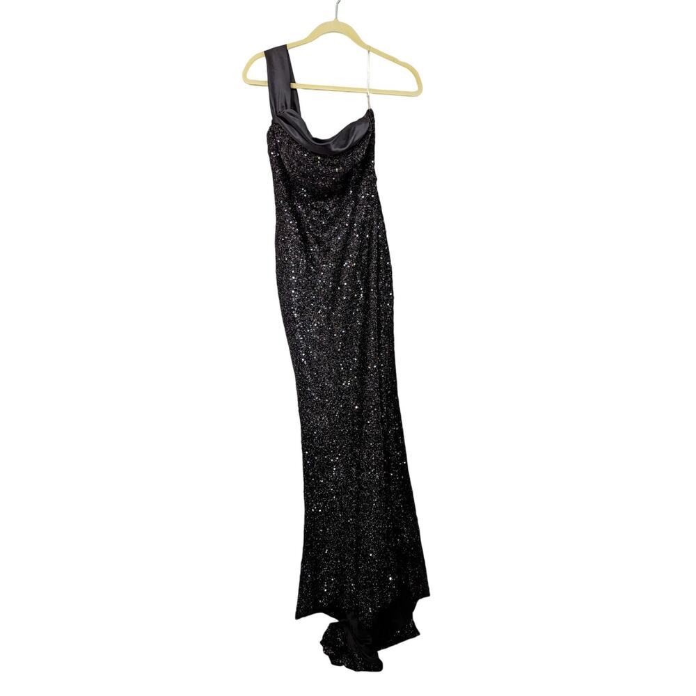 Miss Ord Black Sequin One Shoulder Mermaid Formal Dress with Train Size S